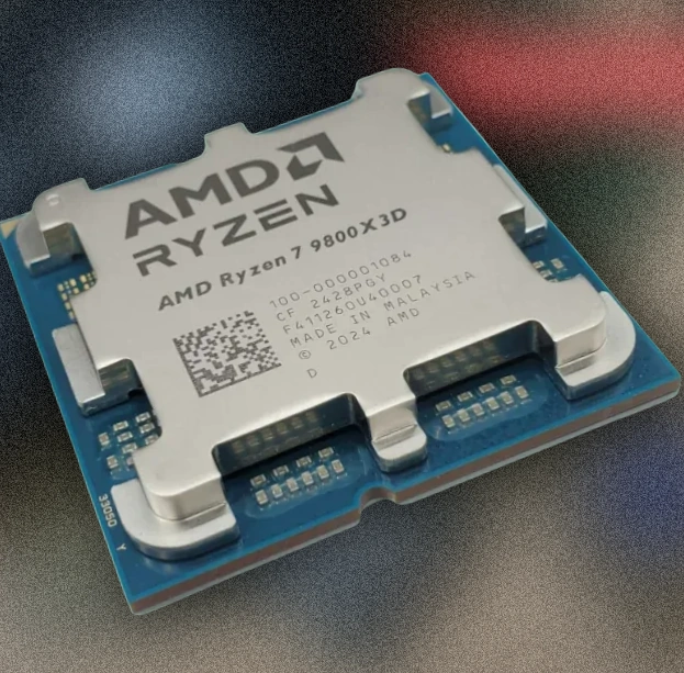 AMD Ryzen 7 9800X3D processor shown against its retail packaging