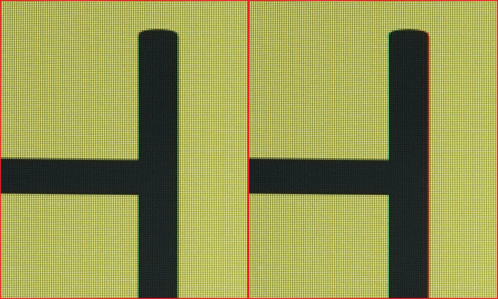 Text clarity comparison showing reduced subpixel fringing