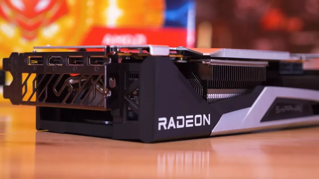 A Radeon graphics card shown as a stand-in for the RX 9050 8GB sample TechSpot tested