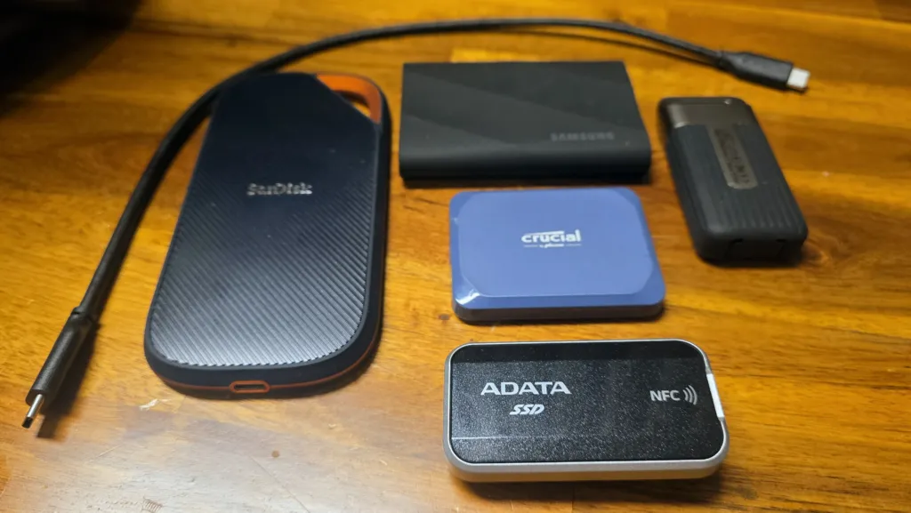 Tapsafe with Crucial X10 and Team Group PD20 Adata Urban Tapsafe photographed alongside the Crucial X10 and Team Group PD20 external SSDs