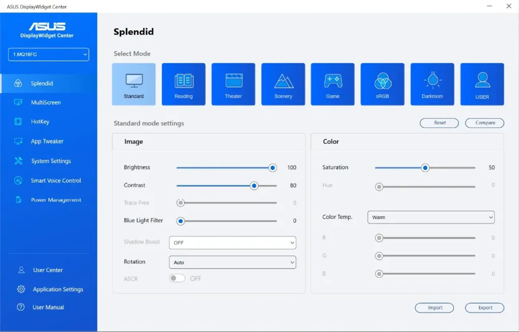 ASUS DisplayWidget Center software interface showing auto-rotate controls