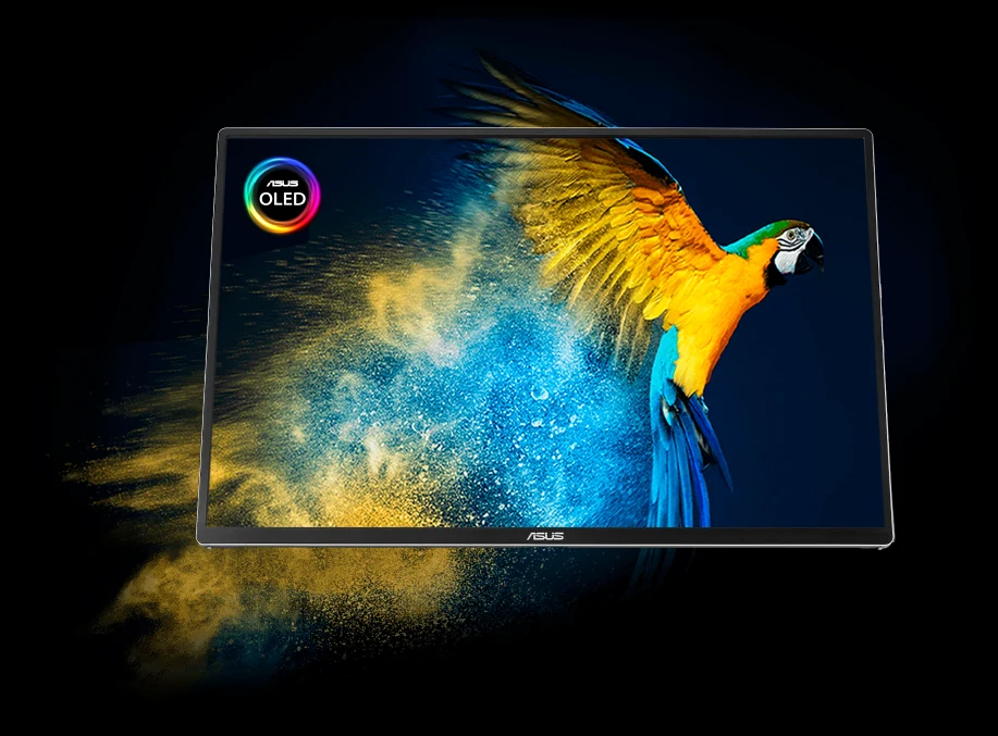 Colorful parrot image used by Asus to promote the MQ16FC's 95% DCI-P3 color coverage