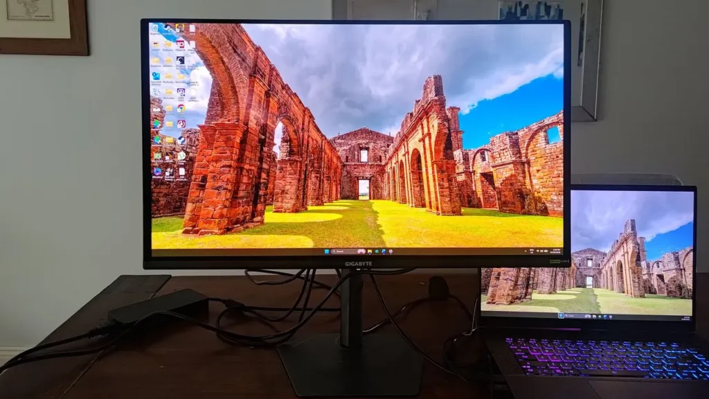 Gigabyte GO27Q24A QD-OLED gaming monitor on a desk