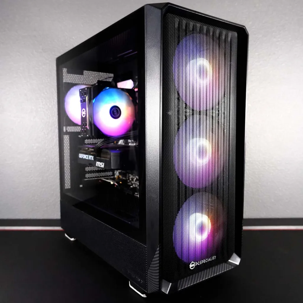 PCSpecialist Spectrum Elite PCSpecialist Spectrum Elite black chassis housing the Ryzen 7 5700X and Asus Prime B550-Plus