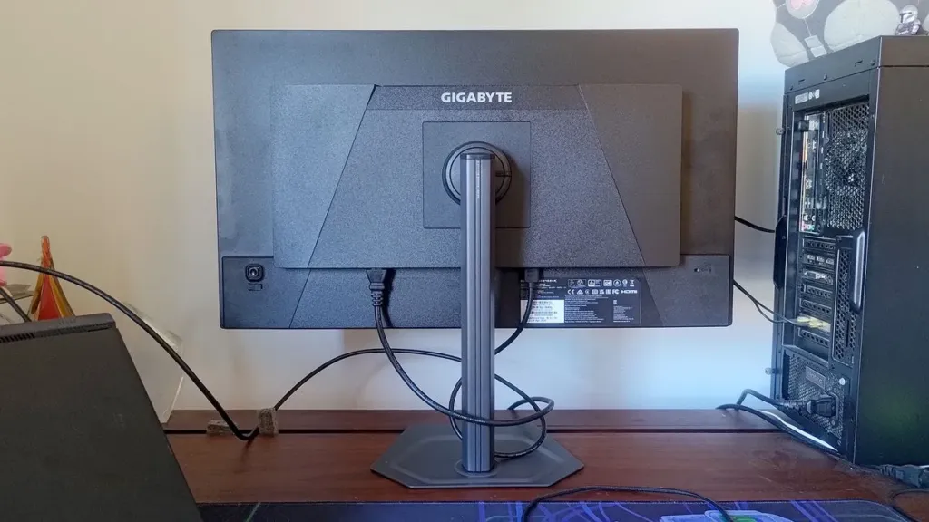 Rear view of the Gigabyte GO27Q24A showing its compact stand