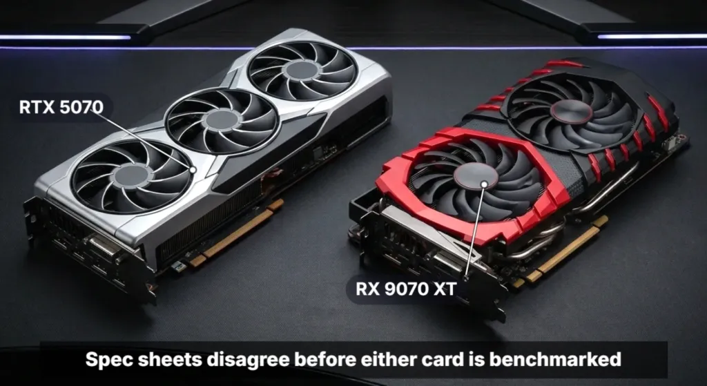 RTX 5070 and RX 9070 XT RTX 5070 and RX 9070 XT graphics cards side by side