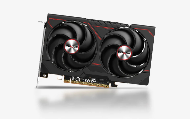 Sapphire PULSE RX 9050 8GB graphics card with two fans on a compact dual-slot cooler