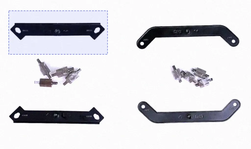 Intel vs AMD base plate comparison Side by side comparison of the Cooler Master V8 ACE Intel and AMD base plates showing the different coldplate contours