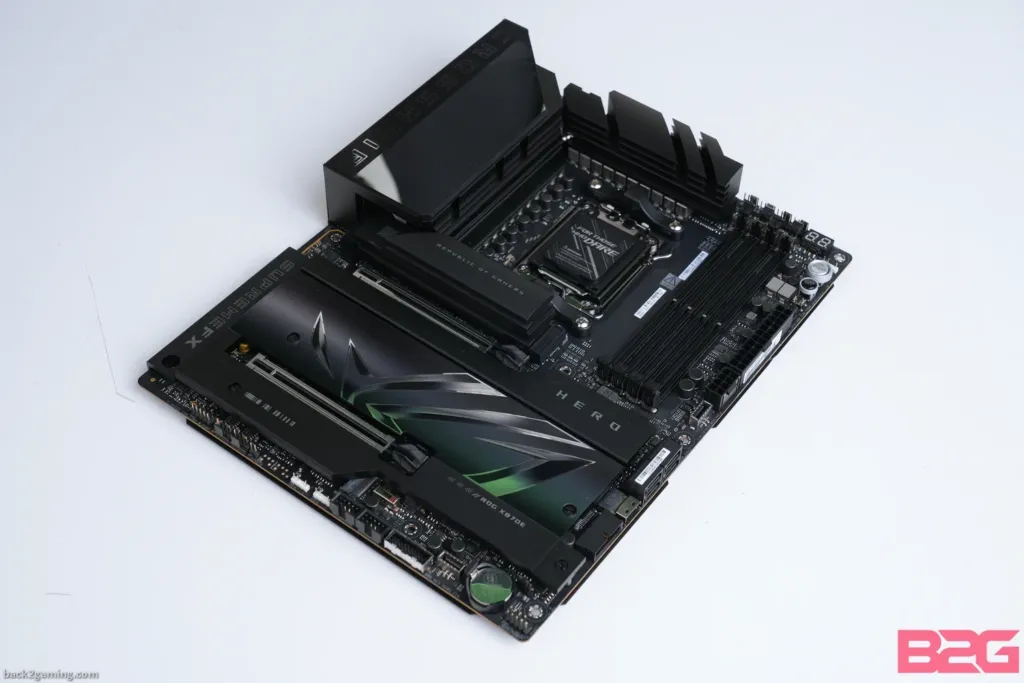 ASUS ROG CROSSHAIR X870E HERO motherboard, the flagship AM5 board used in Back2Gaming's testing