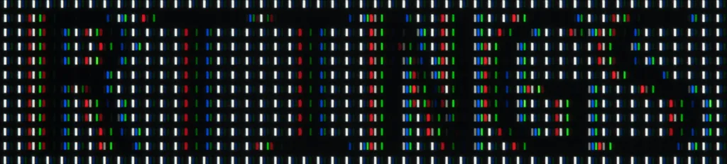ASUS ROG Strix OLED XG27AQDMG - RWBG text fringing Close-up of fringed text on the ASUS ROG Strix OLED XG27AQDMG with ClearType on
