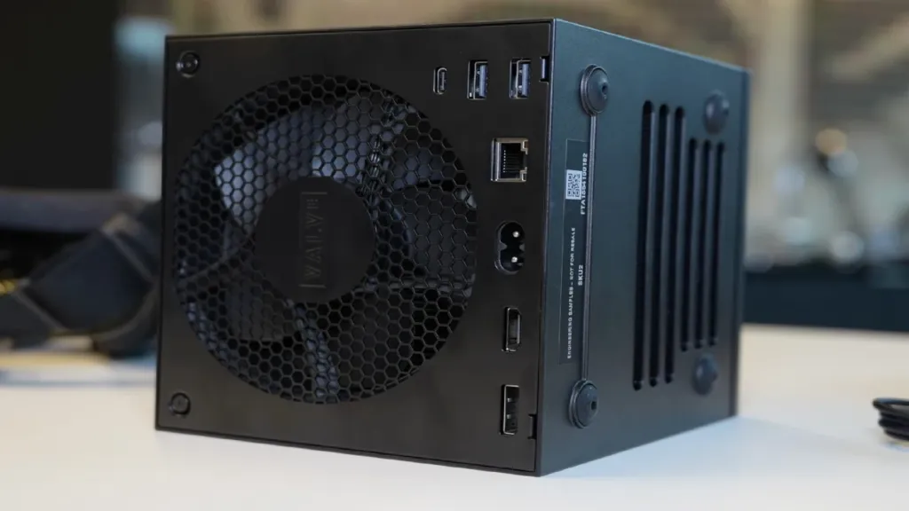 Rear panel of the Valve Steam Machine showing its display output ports