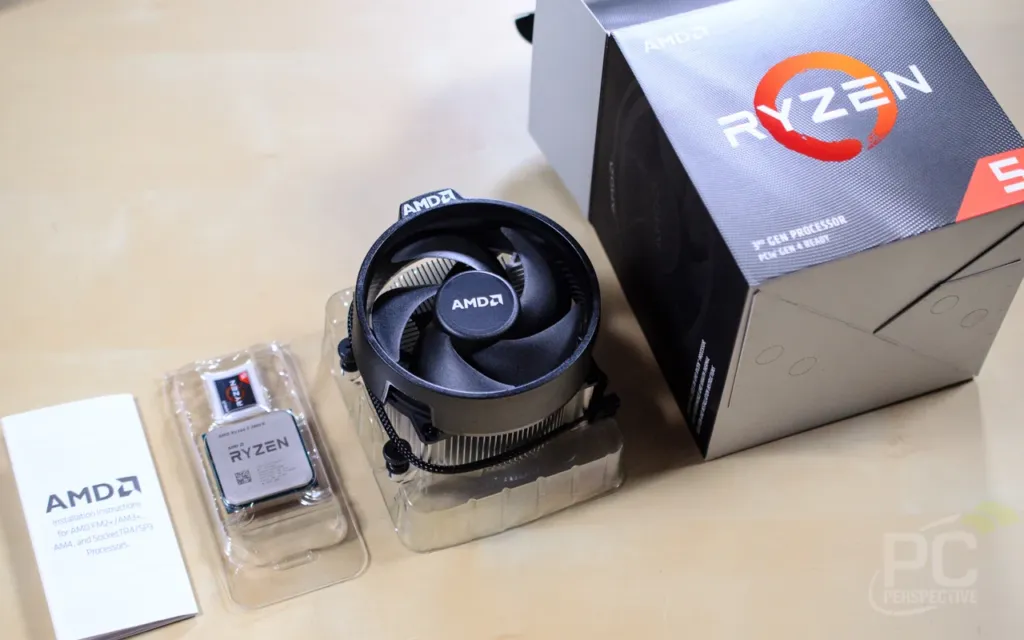 Ryzen 5 3600X retail box contents including the bundled Wraith Spire cooler